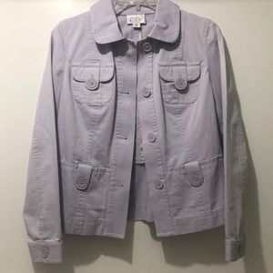 Ann Taylor Petites Varsity Jacket Women 6P Solid Patched Pockets Light Purple